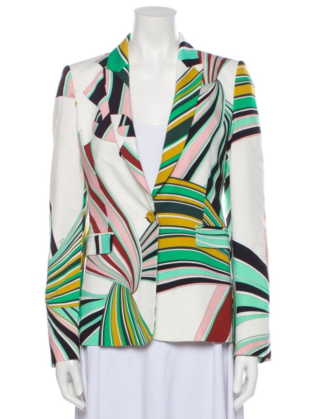 Emilio Pucci White Multi-Color Abstract Stripe Blazer